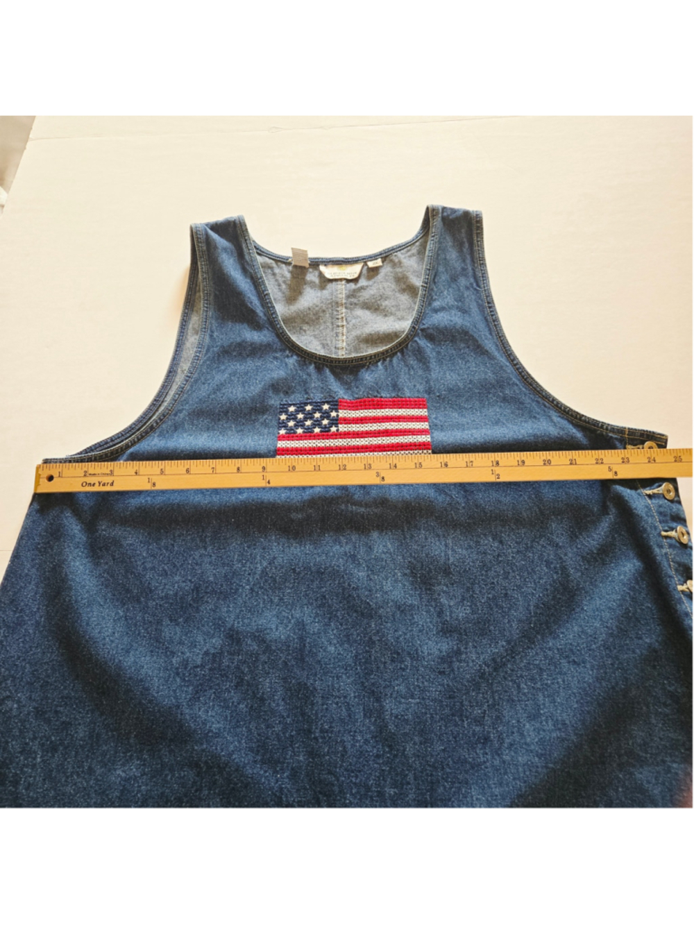 Sunshine Apparel Sleeveless Blue Denim Jumper American Flag Maxi Dress Plus 2X - Picture 8 of 10